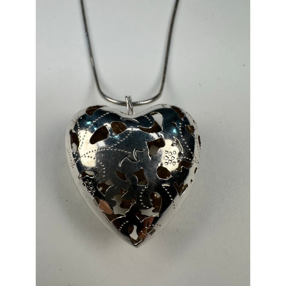 Sterling Silver Puffy Heart Pendant on Serpentine Chain 925